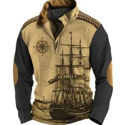 Men's Nautical Sweatshirts Sweatshirt Zip Sweatshirt Pullover Long Sleeve Sweatshirt Quarter Zip Daily Classic Casual 3D Print Holiday Going out Streetwear Print Spring & Fall