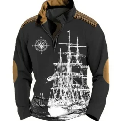 Men's Nautical Sweatshirts Sweatshirt Zip Sweatshirt Pullover Long Sleeve Sweatshirt Quarter Zip Daily Classic Casual 3D Print Holiday Going out Streetwear Print Spring & Fall