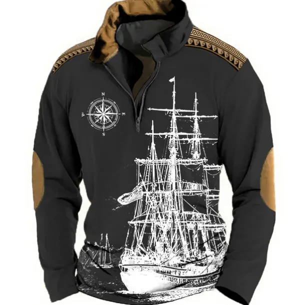 Men's Nautical Sweatshirts Sweatshirt Zip Sweatshirt Pullover Long Sleeve Sweatshirt Quarter Zip Daily Classic Casual 3D Print Holiday Going out Streetwear Print Spring & Fall