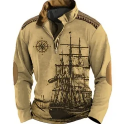 Men's Nautical Sweatshirts Sweatshirt Zip Sweatshirt Pullover Long Sleeve Sweatshirt Quarter Zip Daily Classic Casual 3D Print Holiday Going out Streetwear Print Spring & Fall