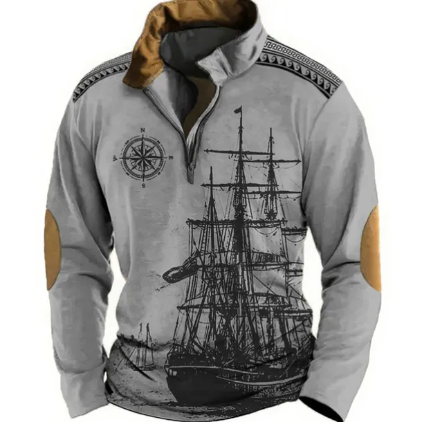Men's Nautical Sweatshirts Sweatshirt Zip Sweatshirt Pullover Long Sleeve Sweatshirt Quarter Zip Daily Classic Casual 3D Print Holiday Going out Streetwear Print Spring & Fall