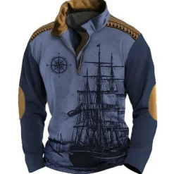 Men's Nautical Sweatshirts Sweatshirt Zip Sweatshirt Pullover Long Sleeve Sweatshirt Quarter Zip Daily Classic Casual 3D Print Holiday Going out Streetwear Print Spring & Fall