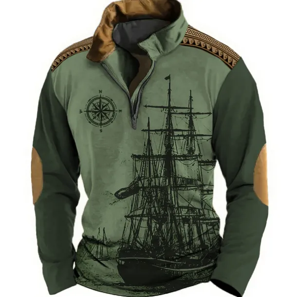 Men's Nautical Sweatshirts Sweatshirt Zip Sweatshirt Pullover Long Sleeve Sweatshirt Quarter Zip Daily Classic Casual 3D Print Holiday Going out Streetwear Print Spring & Fall