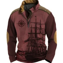 Men's Nautical Sweatshirts Sweatshirt Zip Sweatshirt Pullover Long Sleeve Sweatshirt Quarter Zip Daily Classic Casual 3D Print Holiday Going out Streetwear Print Spring & Fall