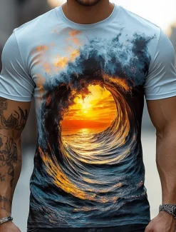 Men's Nautical T Shirt Short Sleeve T shirt 3D Print Crew Neck Shirt Exaggerated Designer Party Casual Holiday Blue 3# Blue 2# Blue 1# Summer Spring All Seasons Clothing Apparel S M L XL XXL XXXL 4XL