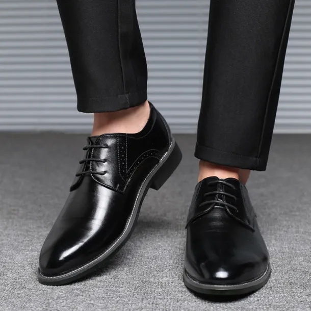 Men's Navy Blue Faux Leather Oxford Shoes – Stylish Lace-Up Design for Business and Formal Wear