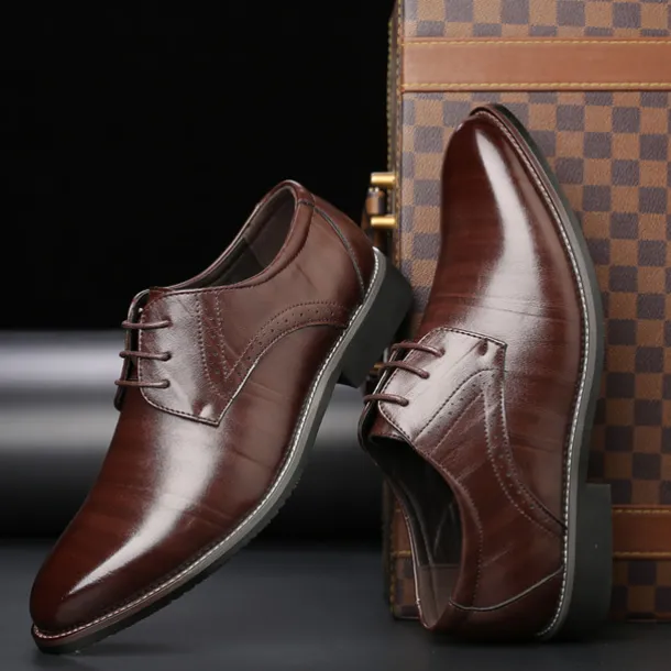 Men's Navy Blue Faux Leather Oxford Shoes – Stylish Lace-Up Design for Business and Formal Wear