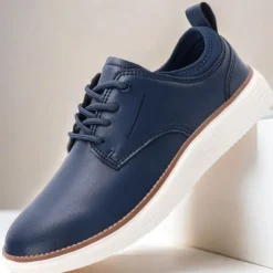 Men's Navy Blue Leather Oxford Shoes – Classic Lace-Up Dress Shoes for Business & Formal Events
