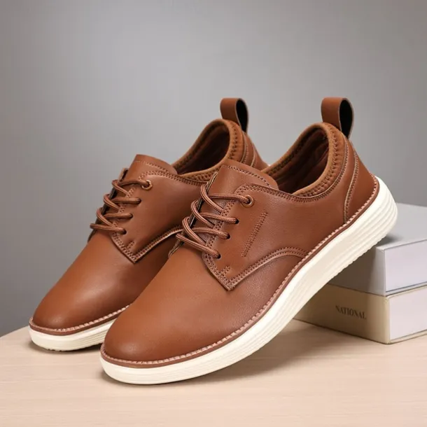 Men's Navy Blue Leather Oxford Shoes – Classic Lace-Up Dress Shoes for Business & Formal Events