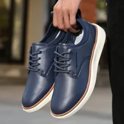 Men's Navy Blue Leather Oxford Shoes – Classic Lace-Up Dress Shoes for Business & Formal Events