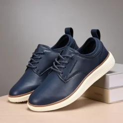 Men's Navy Blue Leather Oxford Shoes – Classic Lace-Up Dress Shoes for Business & Formal Events