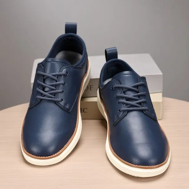 Men's Navy Blue Leather Oxford Shoes – Classic Lace-Up Dress Shoes for Business & Formal Events