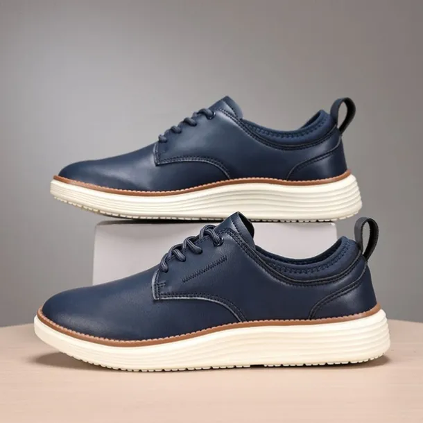 Men's Navy Blue Leather Oxford Shoes – Classic Lace-Up Dress Shoes for Business & Formal Events