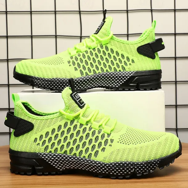 Men's Neon Green Breathable Athletic Sneakers – Lightweight Mesh Running Shoes with Cushioned Sole