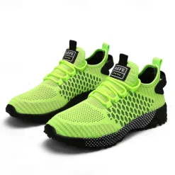 Men's Neon Green Breathable Athletic Sneakers – Lightweight Mesh Running Shoes with Cushioned Sole