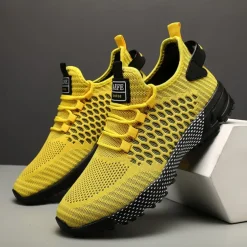 Men's Neon Green Breathable Athletic Sneakers – Lightweight Mesh Running Shoes with Cushioned Sole