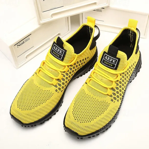 Men's Neon Green Breathable Athletic Sneakers – Lightweight Mesh Running Shoes with Cushioned Sole