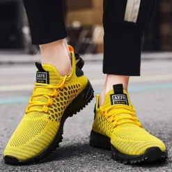 Men's Neon Green Breathable Athletic Sneakers – Lightweight Mesh Running Shoes with Cushioned Sole