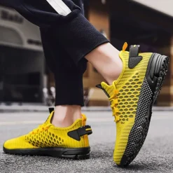 Men's Neon Green Breathable Athletic Sneakers – Lightweight Mesh Running Shoes with Cushioned Sole