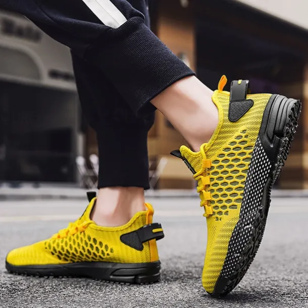 Men's Neon Green Breathable Athletic Sneakers – Lightweight Mesh Running Shoes with Cushioned Sole