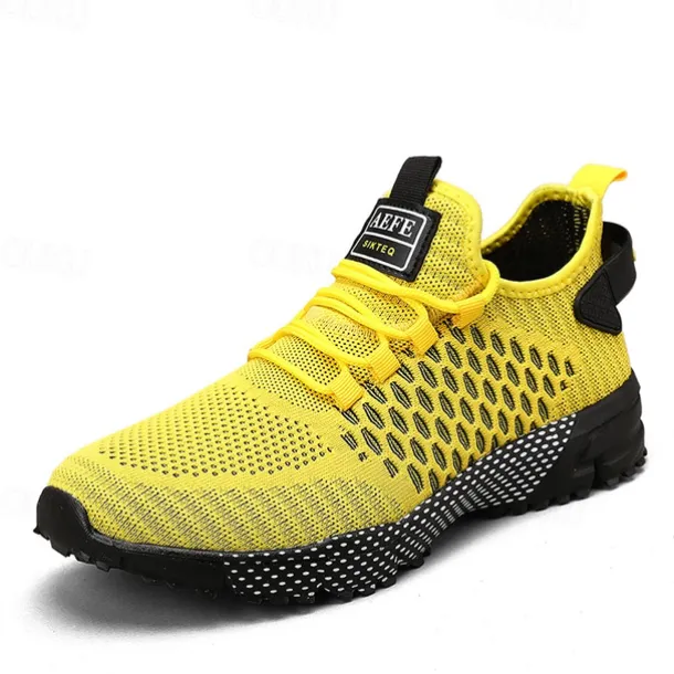 Men's Neon Green Breathable Athletic Sneakers – Lightweight Mesh Running Shoes with Cushioned Sole