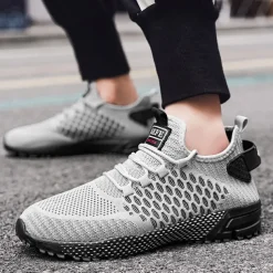 Men's Neon Green Breathable Athletic Sneakers – Lightweight Mesh Running Shoes with Cushioned Sole