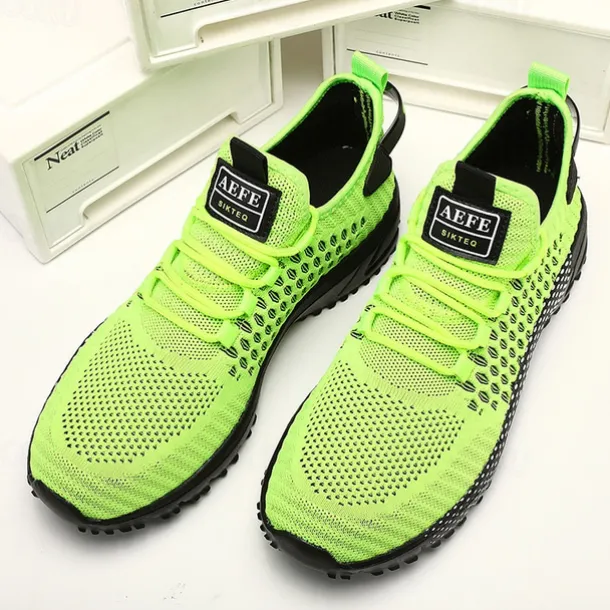 Men's Neon Green Breathable Athletic Sneakers – Lightweight Mesh Running Shoes with Cushioned Sole