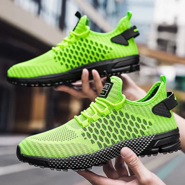 Men's Neon Green Breathable Athletic Sneakers – Lightweight Mesh Running Shoes with Cushioned Sole
