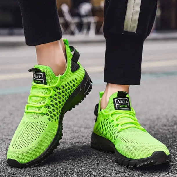 Men's Neon Green Breathable Athletic Sneakers – Lightweight Mesh Running Shoes with Cushioned Sole