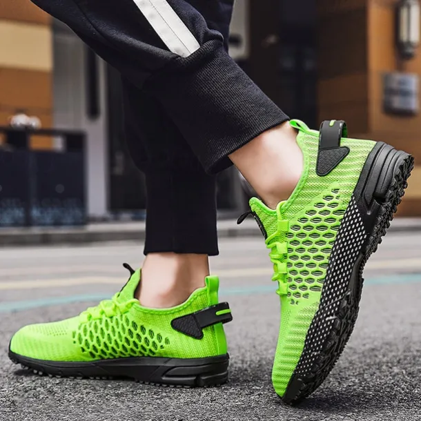 Men's Neon Green Breathable Athletic Sneakers – Lightweight Mesh Running Shoes with Cushioned Sole