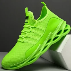 Men's Neon Green Breathable Mesh Athletic Sneakers with Hollow Out Sole - Lightweight Running and Sports Shoes for Gym, Training, and Casual Wear