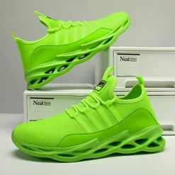 Men's Neon Green Breathable Mesh Athletic Sneakers with Hollow Out Sole - Lightweight Running and Sports Shoes for Gym, Training, and Casual Wear
