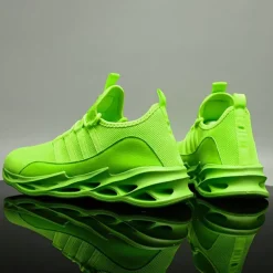 Men's Neon Green Breathable Mesh Athletic Sneakers with Hollow Out Sole - Lightweight Running and Sports Shoes for Gym, Training, and Casual Wear