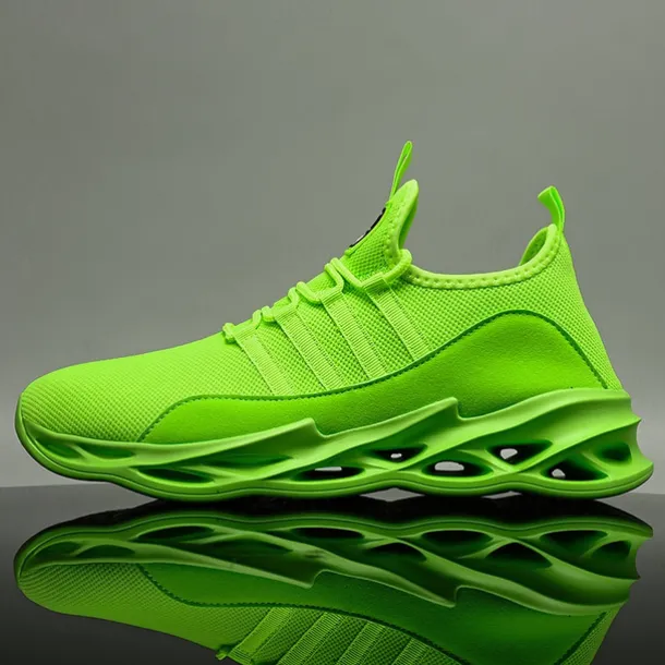 Men's Neon Green Breathable Mesh Athletic Sneakers with Hollow Out Sole - Lightweight Running and Sports Shoes for Gym, Training, and Casual Wear