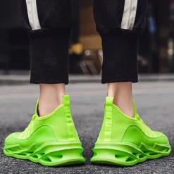 Men's Neon Green Breathable Mesh Athletic Sneakers with Hollow Out Sole - Lightweight Running and Sports Shoes for Gym, Training, and Casual Wear