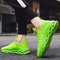Men's Neon Green Breathable Mesh Athletic Sneakers with Hollow Out Sole - Lightweight Running and Sports Shoes for Gym, Training, and Casual Wear