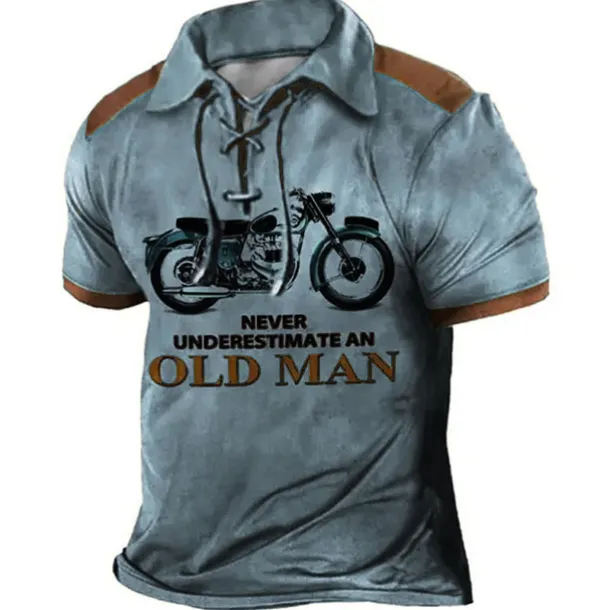 Men's Never Underestimate An Old Man With A Motorcycle Polo Shirt Golf Shirt Long Sleeve Shirt Turndown Outdoor Street Lake blue Blue Brown Green Clothing Apparel