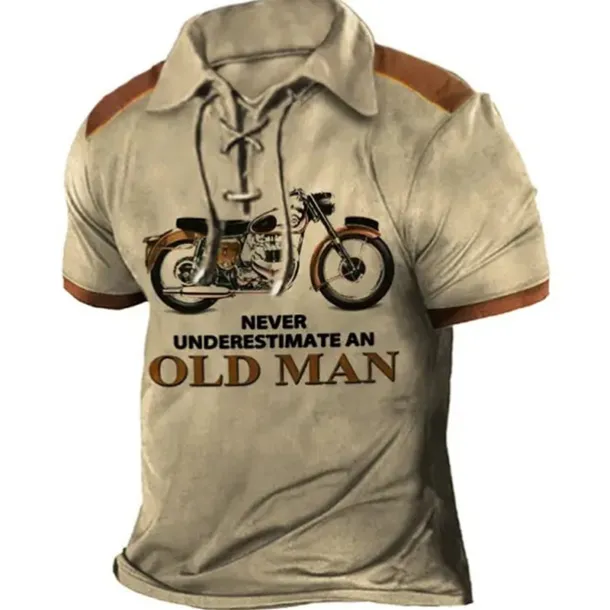 Men's Never Underestimate An Old Man With A Motorcycle Polo Shirt Golf Shirt Long Sleeve Shirt Turndown Outdoor Street Lake blue Blue Brown Green Clothing Apparel