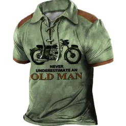 Men's Never Underestimate An Old Man With A Motorcycle Polo Shirt Golf Shirt Long Sleeve Shirt Turndown Outdoor Street Lake blue Blue Brown Green Clothing Apparel