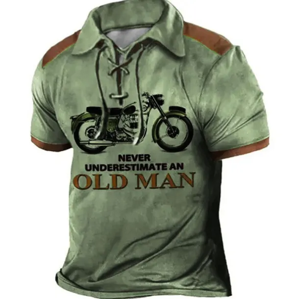 Men's Never Underestimate An Old Man With A Motorcycle Polo Shirt Golf Shirt Long Sleeve Shirt Turndown Outdoor Street Lake blue Blue Brown Green Clothing Apparel