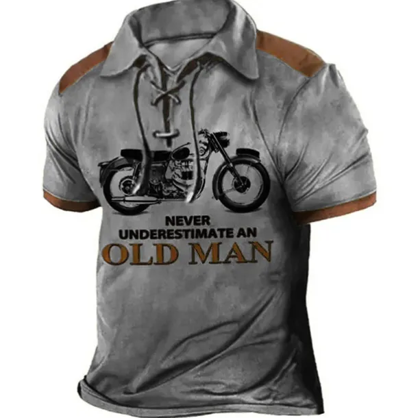Men's Never Underestimate An Old Man With A Motorcycle Polo Shirt Golf Shirt Long Sleeve Shirt Turndown Outdoor Street Lake blue Blue Brown Green Clothing Apparel
