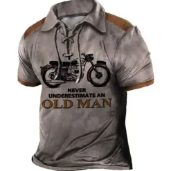 Men's Never Underestimate An Old Man With A Motorcycle Polo Shirt Golf Shirt Long Sleeve Shirt Turndown Outdoor Street Lake blue Blue Brown Green Clothing Apparel