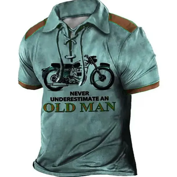 Men's Never Underestimate An Old Man With A Motorcycle Polo Shirt Golf Shirt Long Sleeve Shirt Turndown Outdoor Street Lake blue Blue Brown Green Clothing Apparel