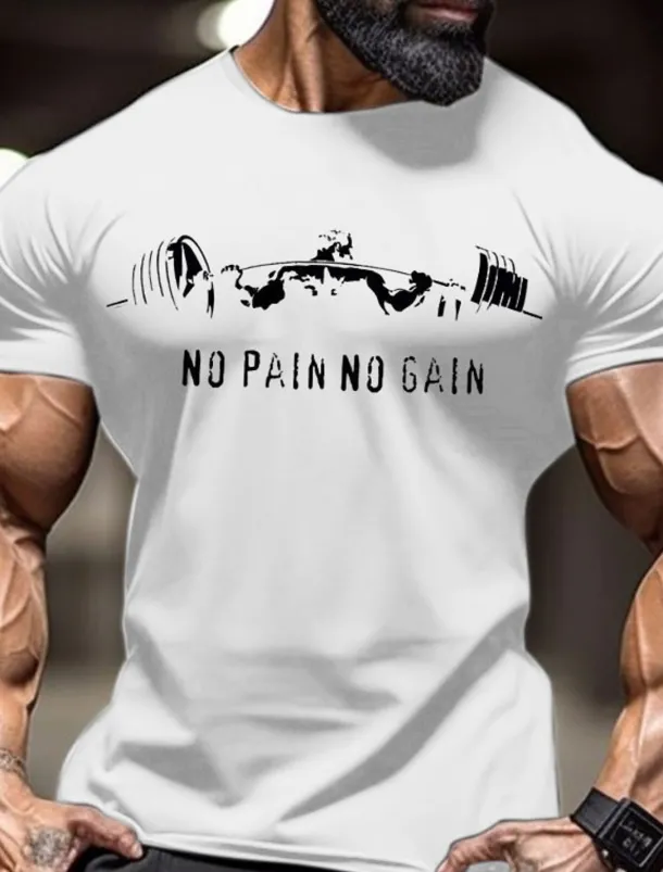 Men's No Pain No Gain Muscle T Shirt Tee Top 100% Cotton Short Sleeve Graphic Shirt Red Comfortable Tee Sports Outdoor Holiday Fashion Clothing