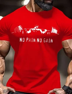 Men's No Pain No Gain Muscle T Shirt Tee Top 100% Cotton Short Sleeve Graphic Shirt Red Comfortable Tee Sports Outdoor Holiday Fashion Clothing