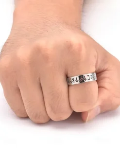 Men's Norse Rune Ring – Engraved Stainless Steel Viking Symbol Band, Nordic Mythology Jewelry for Men and Women