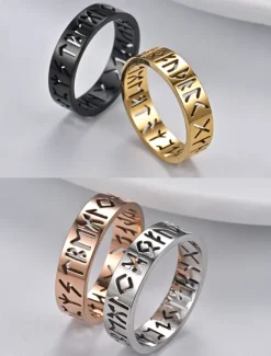 Men's Norse Rune Ring – Engraved Stainless Steel Viking Symbol Band, Nordic Mythology Jewelry for Men and Women
