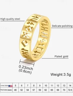 Men's Norse Rune Ring – Engraved Stainless Steel Viking Symbol Band, Nordic Mythology Jewelry for Men and Women