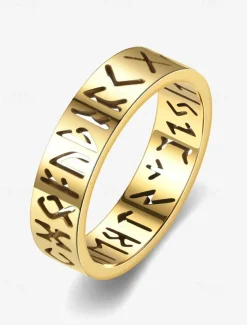 Men's Norse Rune Ring – Engraved Stainless Steel Viking Symbol Band, Nordic Mythology Jewelry for Men and Women