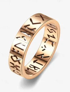 Men's Norse Rune Ring – Engraved Stainless Steel Viking Symbol Band, Nordic Mythology Jewelry for Men and Women
